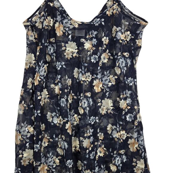 Delta Burke Sleepwear Floral Chiffon Chemise Womens 1X Navy Sheer Nightgown - Picture 7 of 9